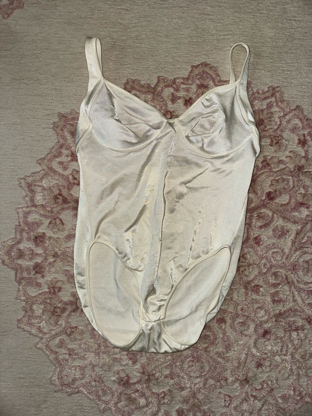 VINATGE Donna Karan Ivory Satin Shapewear Bodysuit 38
